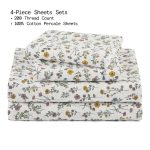 Beautiful Botanical 4-Piece 100% Cotton Washed Percale White Sheet Set, Queen by Drew Barrymore - Image 5