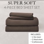 Jessy Home Bed Sheets Set 4 Piece Queen/Full Sheet Set Brown Gray Cotton Blend Fitted Sheet, Flat Sheet & 2 Pillowcases Bedding Set - Image 5