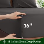 100% Cotton Bed Sheets Set, 1000 Thread Count 4 Piece Luxury Soft Sheets Set with 16" Deep Pocket, Queen, Dark Gray - Image 3